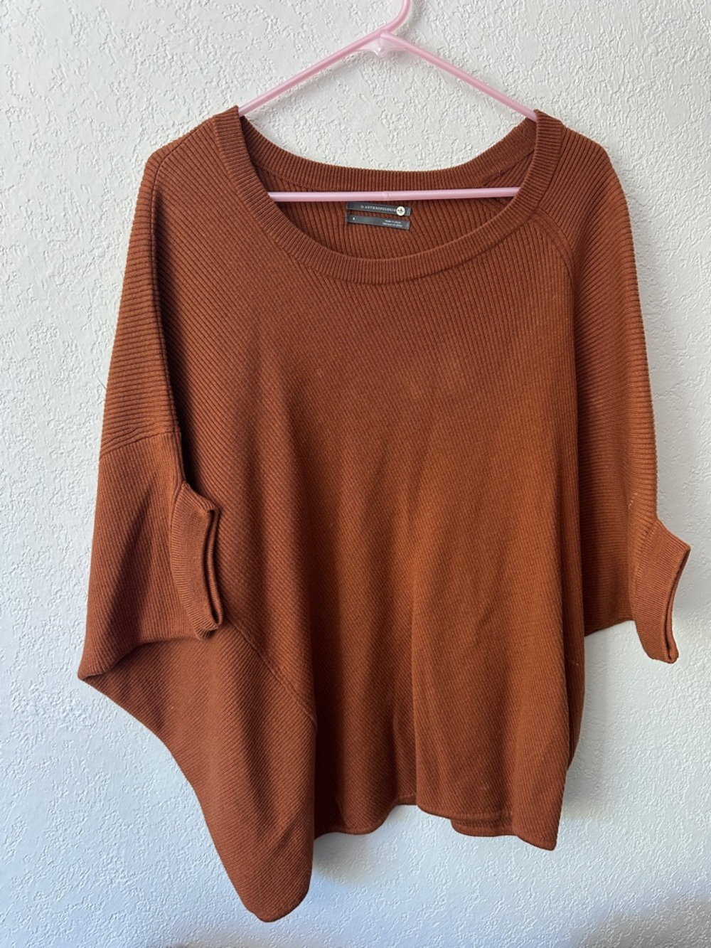 Anthropologie Rust Brown Scoop-Neck Ribbed Sweater